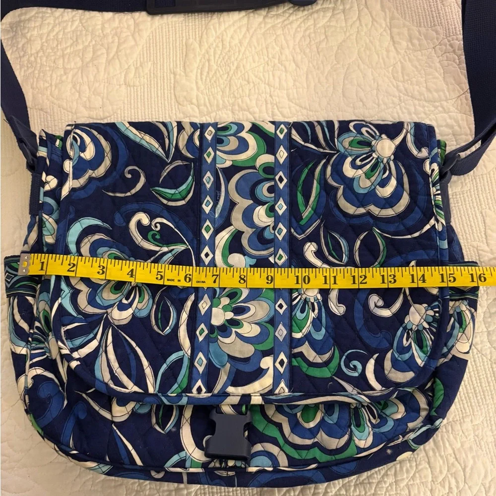 Vera Bradley Navy Blue & Green Quilted Crossbody Laptop Bag